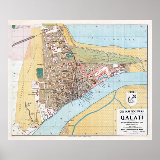  Galati Roemenië Map (1914) Poster (Voorkant)