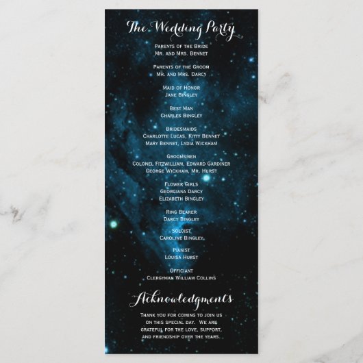 Galaxie bleue Programmes de mariage (Dos)