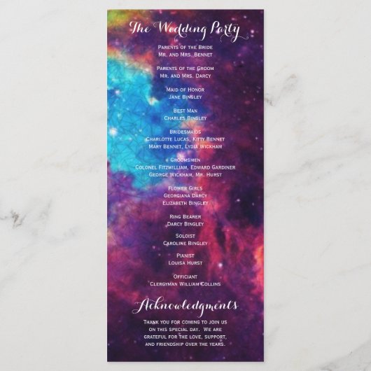 Galaxie colorée Programmes de mariage (Dos)