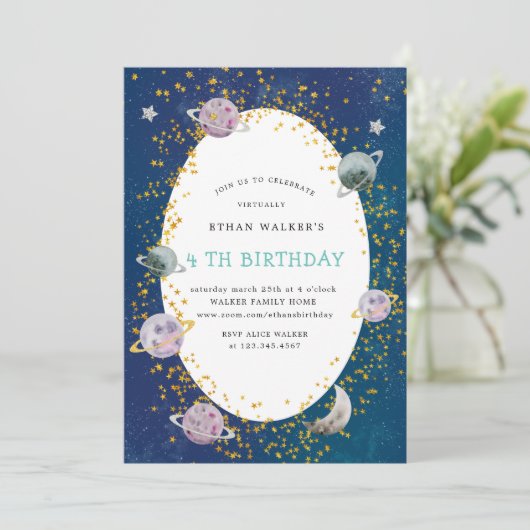 galaxie spatiale invitation de fête d'anniversaire (Debout devant)
