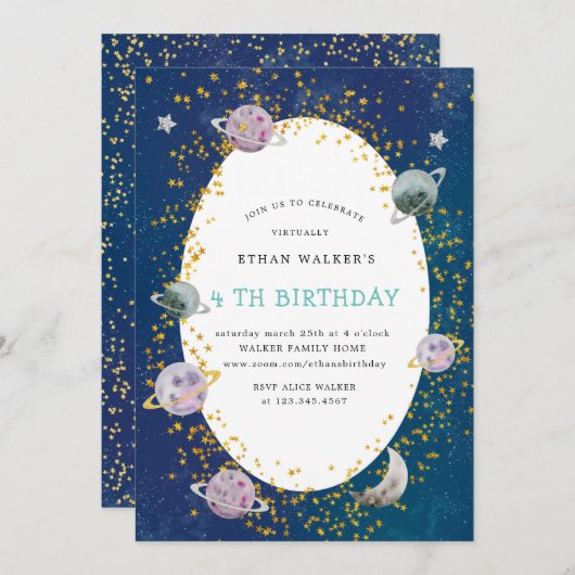 galaxie spatiale invitation de fête d'anniversaire (Devant / Derrière)