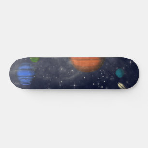 Galaxies met sterren en planeten in de ruimte skateboard