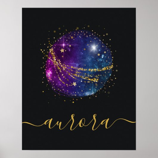 Galaxies spatiales et étoiles d'or Poster personna (Devant)