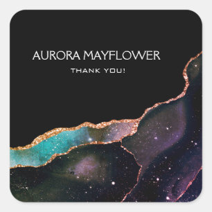 Galaxy Agaat Dank u Elegant Modern Blauwgroen Ruby Vierkante Sticker