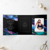 Galaxy Agate Mariage Photo Tri-Fold Invitation (Intérieur)