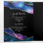 Galaxy Agate Mariage Photo Tri-Fold Invitation (Intérieur en premier)