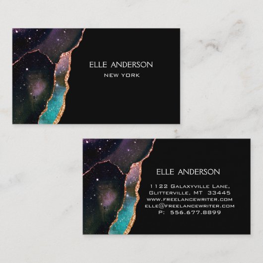 Galaxy Agate Modern Elegant Makeup Blauwgroen Ruby Visitekaartje (Voorkant / Achterkant)