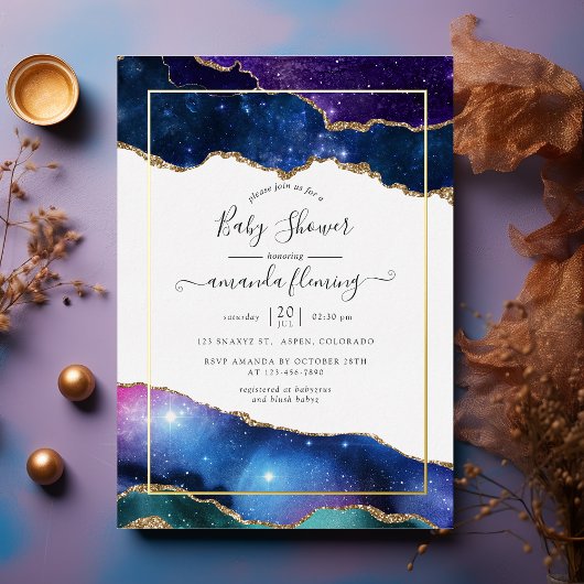 Galaxy Agate Pierre Baby shower Foil Invitation