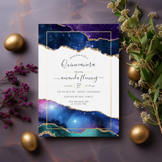 Galaxy Agate Quinceañera Foil Invitation