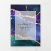 Galaxy Agate Wedding Photo Tri-Fold Invitation Drieluik Uitnodiging (Cover)