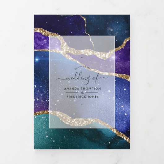 Galaxy Agate Wedding Photo Tri-Fold Invitation Drieluik Uitnodiging (Cover)
