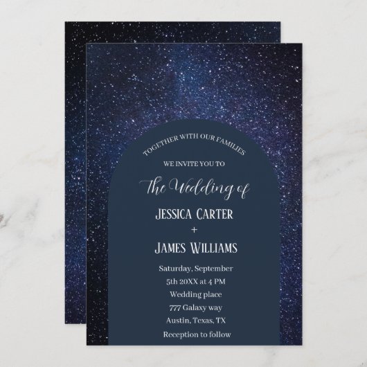 Galaxy Arch Navy Hemelse Sterrennacht bruiloft Kaart (Voorkant / Achterkant)