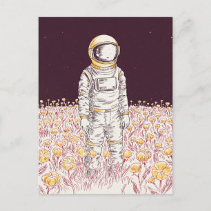 Galaxy Astronaut Space Explorer bloemenveld Briefkaart