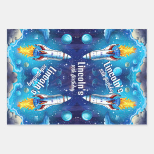 Galaxy Astronaut Space Shuttle Rocketship Verjaard Inpakpapier Vel
