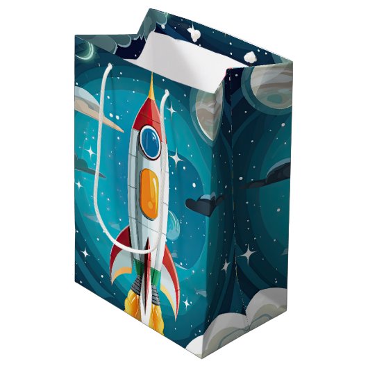 Galaxy Astronaut Space Shuttle Rocketship Verjaard Medium Cadeauzakje (Voorkant Gekanteld)