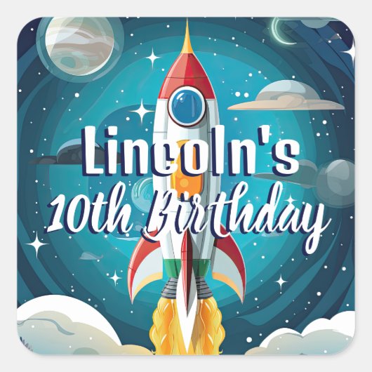 Galaxy Astronaut Space Shuttle Rocketship Verjaard Vierkante Sticker (Voorkant)