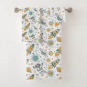 Galaxy Bath Towel Rockets & Planets in Soft Hues Bad Handdoek (Insitu)