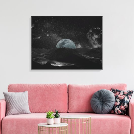 Galaxy Black and White Moon Night Sky Canvas Afdruk (Insitu (Woonkamer))