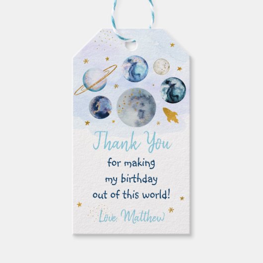 Galaxy Blue Gold Buitenspace Birthday Cadeaulabel (Voorkant)