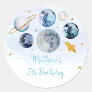 Galaxy Blue Gold Buitenspace Birthday Ronde Sticker