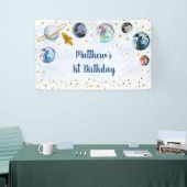 Galaxy Blue Gold Buitenspace Birthday Spandoek (Beurs)