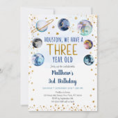 Galaxy Blue Gold Space Derde verjaardag Kaart (Voorkant)