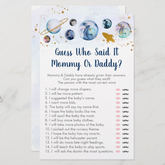 Galaxy Blue Space Raad wie zei dat het een spellet (Voorkant / Achterkant)