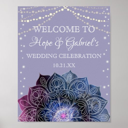 Galaxy Boho Nebula Mandala Light Led Bulb Wedding Poster (Voorkant)