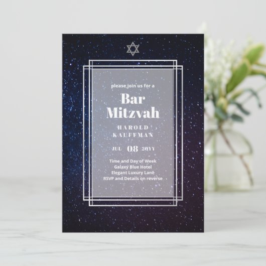 GALAXY Boys BAR MITVAH Space Blue Invitation (Debout devant)