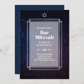 GALAXY Boys BAR MITVAH Space Blue Invitation (Devant / Derrière)