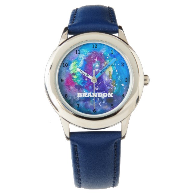 Galaxy Boys Cool Blue Stijlvolle aangepaste naam K Horloge (Voorkant)