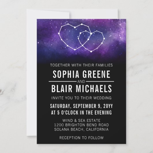 Galaxy bruiloft uitnodiging | Harten sterrenbeeld (Voorkant)