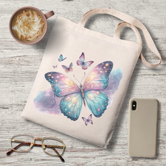 Galaxy Butterfly with Pastel Celestial Wings Tote Bag