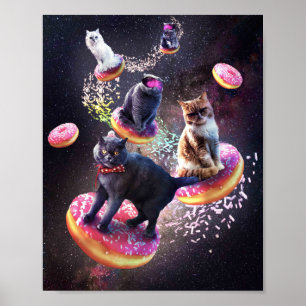 Galaxy Cat Donut - ruimtecats die donuts uitrusten Poster