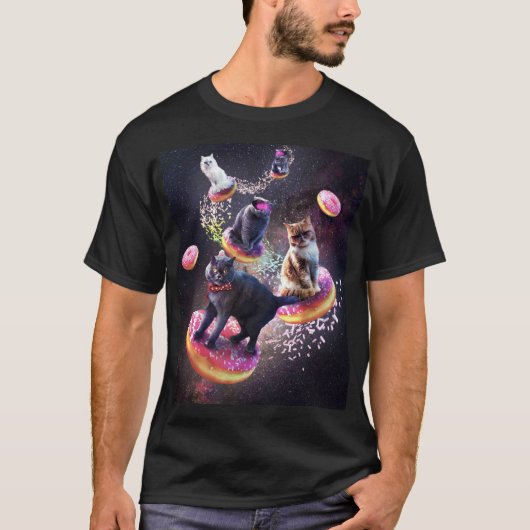 Galaxy Cat Donut - ruimtecats die donuts uitrusten T-shirt (Voorkant)