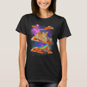 Galaxy Cat in Space Cat Riding Pizza T-shirt