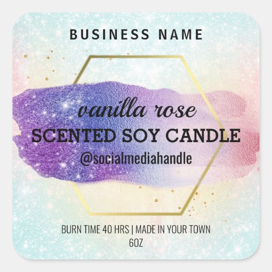 Galaxy Colored Hexagram Scented Soy Candle Labels (Voorkant)