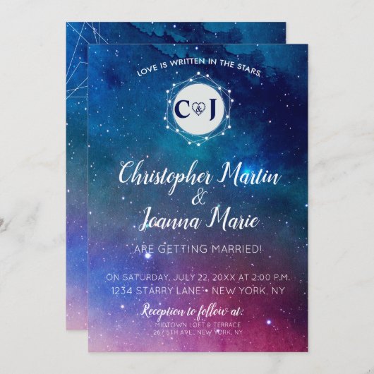 Galaxy Constellation Faire-part de mariage Étoiles (Devant / Derrière)