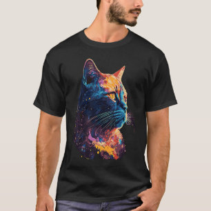 Galaxy Cosmo Ruimte Kat Levendig Kleurrijk Portret T-shirt
