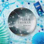 Galaxy Custom Blauw Goud Sterren Bruiloft Papieren Bordje (Feest)