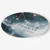 Galaxy Custom Blauw Goud Sterren Bruiloft Papieren Bordje (Gekanteld)