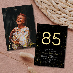 Galaxy Elegante foto Zwart Goud Verjaardagsfeestje Folie Uitnodiging