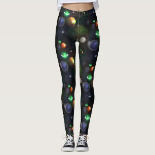 Galaxy en planeten op zwarte achtergrond leggings