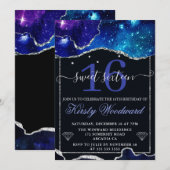 Galaxy & Faux Silver Glitter Agate Sweet 16 Kaart (Voorkant / Achterkant)