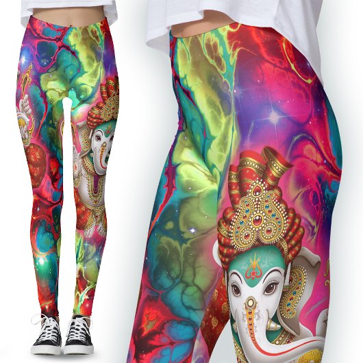 Galaxy Ganesh Dieu Hippie Boho Leggings psychédéli