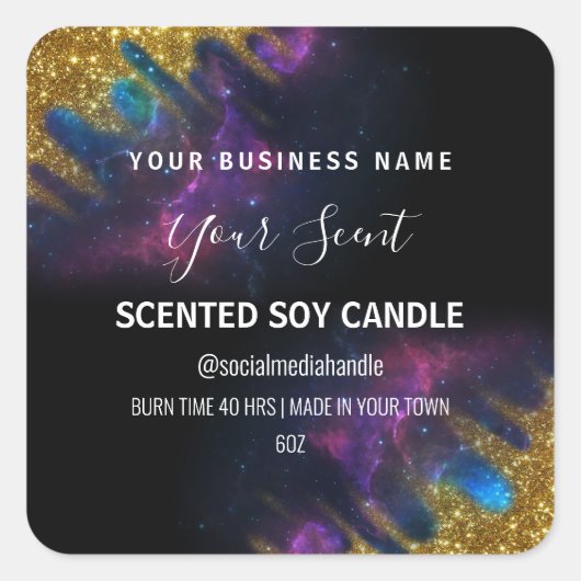 Galaxy Glitter Back Soy Candle Labels (Voorkant)