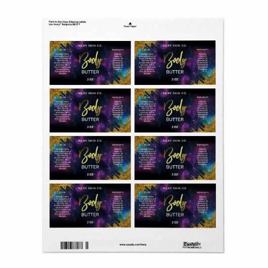Galaxy Glitter Black en Gold Body Butter Labels (Full Sheet)