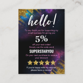 Galaxy Glitter Black Gold Discount-marketingkaarte Visitekaartje