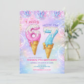 Galaxy Glitter Disco Ball 7 Birthday Ice Cream  Kaart (Staand voorkant)