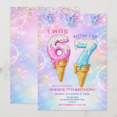 Galaxy Glitter Disco Ball 7 Birthday Ice Cream  Kaart (Voorkant / Achterkant)